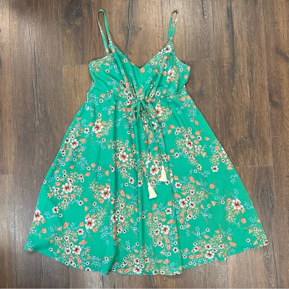 Bill Cost green floral summer mini dress SZ LG‎